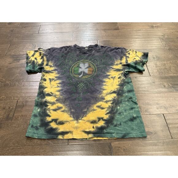 Vintage Delta Pro Ireland Green Shamrock Irish Clover Tie-Dye T-Shirt Size XL - Picture 2 of 9
